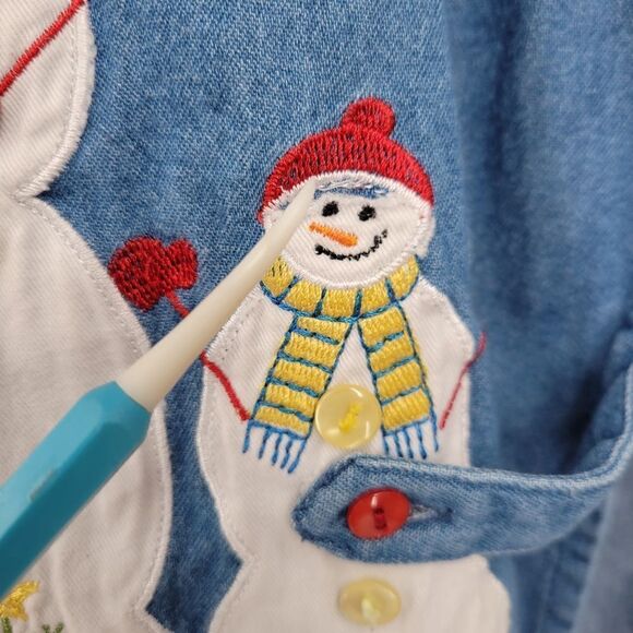 Bobbie Brooks Vintage Y2K Denim Button Down Snowman Christmas Women's Plus Size - Picture 8 of 14